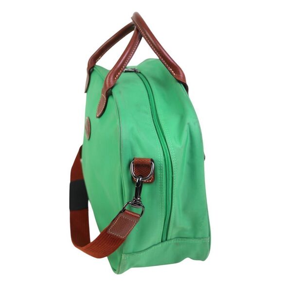 Longchamp GREEN CANVAS BROWN LEATHER ZIP AROUND TRAVEL CARRY ALL SHOULDER DUFFLE - Picture 5 of 15